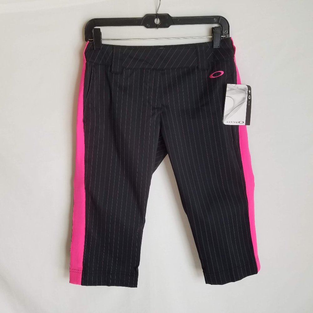 Oakley Womens Black Pink Striped Capri Golf Pants Size 2 NWT